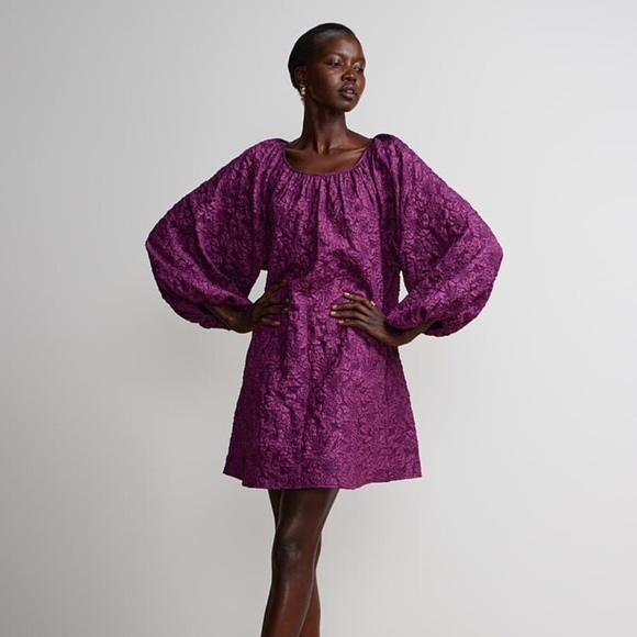 NWT NY & CO Textured Puff-Sleeve Shift Dress Size Large - Picture 3 of 12